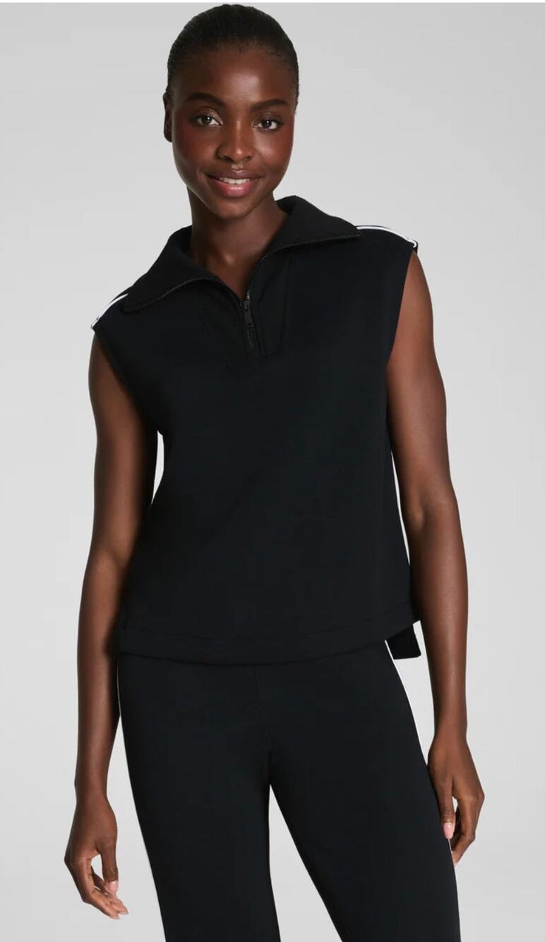 Spanx Sleeveless Half Zip Top - Very Black - Small